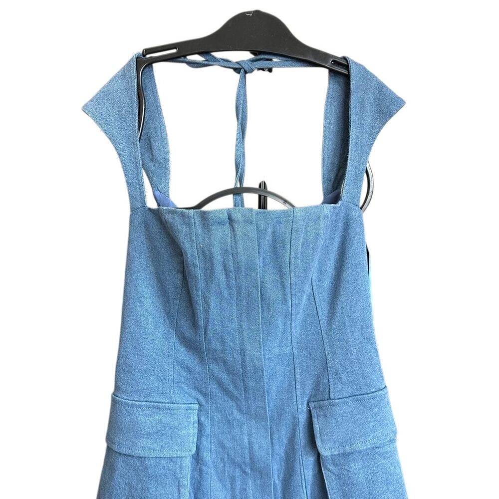 Sundays Soho Denim Pocket Mini Dress Sz Small Pinafore Style Front Patch Pockets - Picture 11 of 16